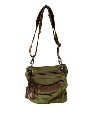 Fossil Green Crossbody Bag With Leather Accents & Adjustable Strap